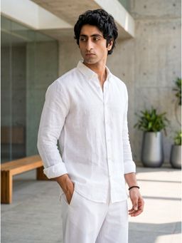 J.LINUM Co - Linen Cotton White Solid Comfort Casual Full Sleeve Shirt for Men