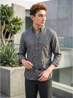 J.LINUM Co - Linen Cotton Charcoal Solid Comfort Casual Full Sleeve Shirt for Men