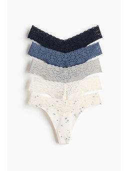 H&M - Women Blue 5-Pack Lace Thong Briefs
