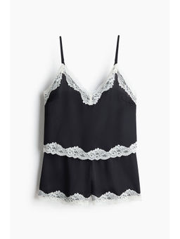 H&M - Women Black Lace-Trimmed Satin Pyjamas
