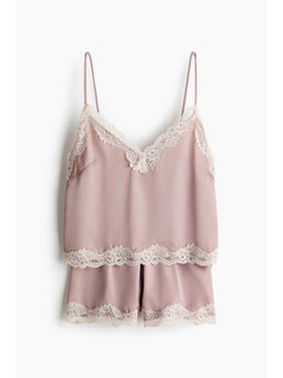 H&M - Women Beige Lace-Trimmed Satin Pyjamas