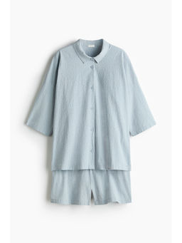 H&M - Women Blue Cotton Seersucker Pyjamas