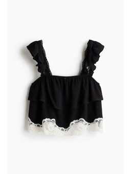 H&M - Women Black Lace-Trimmed Pyjama Top