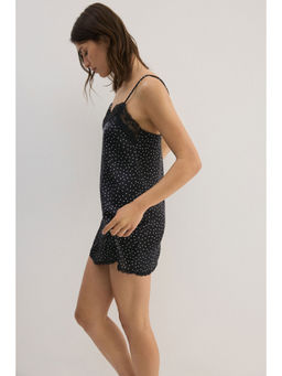 H&M - Women Black Lace-Trimmed Satin Nightslip