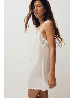 H&M - Women White Lace-Trimmed Satin Nightslip