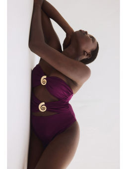H&M - Women Purple Padded-Cup High Leg Bandeau Swimsuit