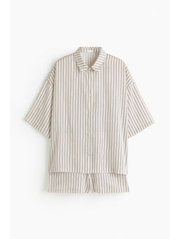 H&M - Women Beige Striped Lyocell Satin Pyjamas