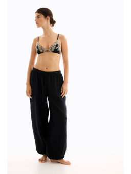 H&M - Women Black Cotton Muslin Pyjama Bottoms