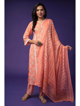 Zari Jaipur - Unstitched Salwar Suit- Peach ( Set of 3)