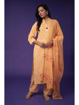 Zari Jaipur - Unstitched Salwar Suit- Yellow ( Set of 3)