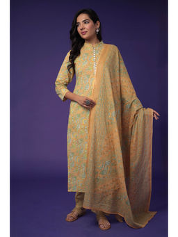 Zari Jaipur - Unstitched Salwar Suit- Gold ( Set of 3)