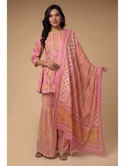 Zari Jaipur - Unstitched Salwar Suit- Pink ( Set of 3)