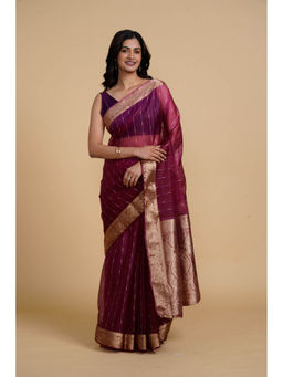 SAAKI - Desi Drapes Wine Striped Saree