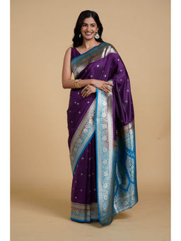 SAAKI - Desi Drapes Purple Motif Saree with Blue Boarder