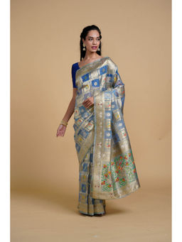 SAAKI - Desi Drapes Blue Checked Motif Saree