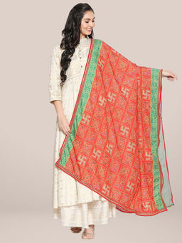 Dupatta Bazaar - Womens Red Digital Print Bandhini Crepe Silk Dupatta