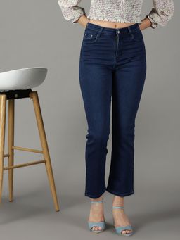 SHOWOFFFF - Women's Stretchable Clean Look Navy Blue Straight Fit Jeans