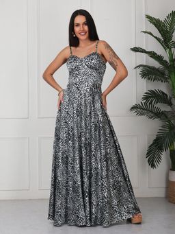 GAIIA - Grey Animal Printed Corset Style Maxi Dress