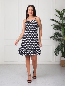 GAIIA - Black Polka Print Strap Mini Dress