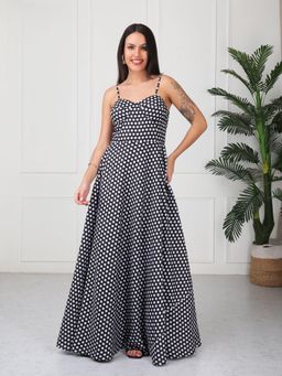 GAIIA - Black Polka Printed Strap Maxi Dress