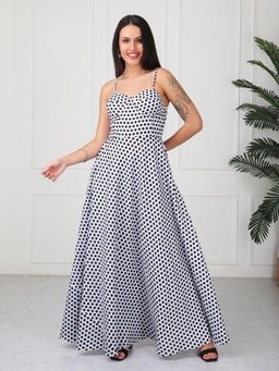 GAIIA - White Polka Print Strap Maxi Dress