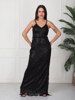 GAIIA - Black Hand Work Embellished Party Maxi Dress