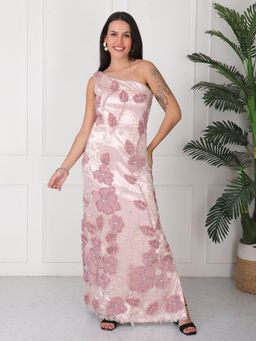 GAIIA - Peach Embellished One Shoulder Maxi Dress