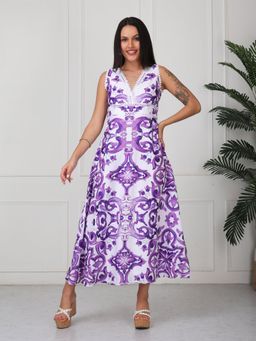 GAIIA - Purple Printed Cotton Midi Dress
