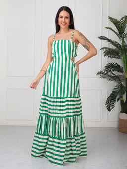 GAIIA - Green Striped Cami Style Tiered Maxi Dress