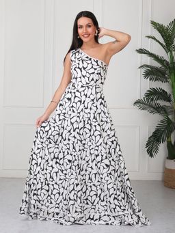 GAIIA - Black and White One Shoulder Maxi Dress