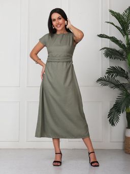 GAIIA - Olive Solid Boat Neck Maxi Dress