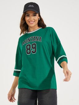 Styli - Women Montana Slogan Typography Oversized Round Neck Exaggerated Sleeve T-Shirt