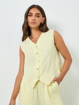 Styli - Women Solid V-Neck Sleeveless Pure Cotton Waistcoat