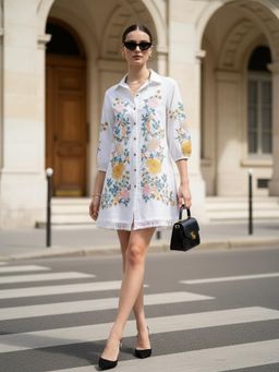 ZUMMER - Cotton Floral Embroidered Short Dress