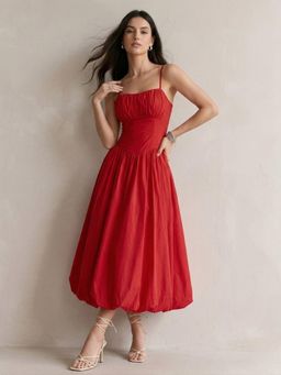 Outzidr - Red Spaghetti Strap Corset Style Dress