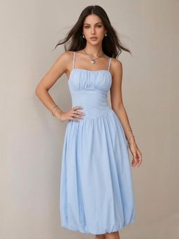 Outzidr - Blue Spaghetti Strap Corset Style Dress