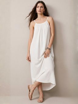 Outzidr - White Spaghetti Strap Open Back Relaxed Dress