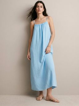 Outzidr - Blue Spaghetti Strap Open Back Relaxed Dress