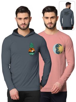 BULLMER - Printed Full Sleeve Sweatshirts For Men Grey And Pink (Pack of 2)