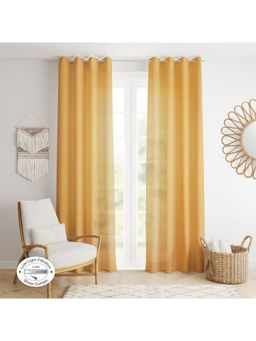 HomeTown - Fiesta Set of 2 Solid Textured Sheer Door Curtains 7 Feet in Mustard Colour
