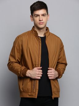 SHOWOFFFF - Men's Mock Collar Solid Camel Brown Open Front Jacket