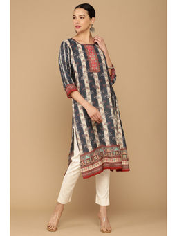 Soch - Blue Poly Viscose Digital Print Straight Fit Kurta