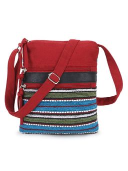Anekaant - Geomat Burgundy & Multi Acrylic & Canvas Striped Sling Bag