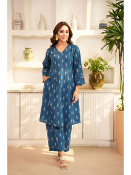 LOVE CHIC - Blue Ikat Flared Co-Ord (Set of 2)