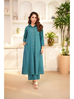 LOVE CHIC - Teal Blue Cotton Anti- Fit Long Co-Ord (Set of 2)