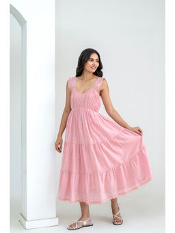JS Label  - JS LABEL Pink Cotton Tiered Dress
