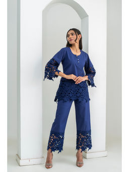 JS Label  - JS LABEL Navy Blue Poplin Lacework Co-Ord (Set of 2)