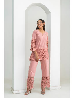 JS Label  - JS LABEL Old Rose Pink Poplin Lacework Co-Ord (Set of 2)