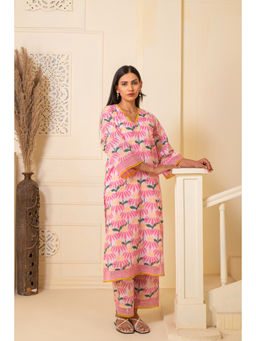 JS Label  - JS LABEL Pink Flower Print Cotton Co-Ord (Set of 2)