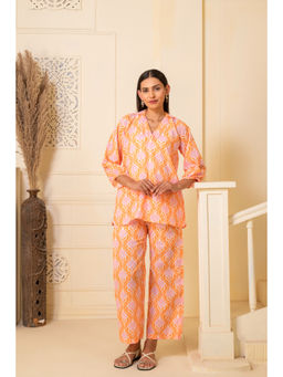 JS Label  - JS LABEL Orange Floral Print Cotton Co-Ord (Set of 2)